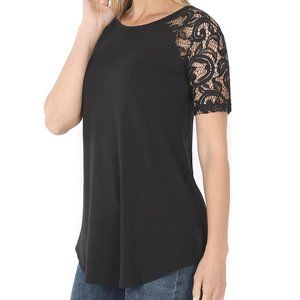 Zenana women top-Lace short sleeve round neck
